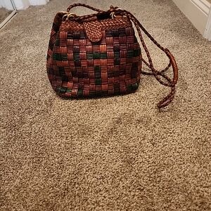 Vintage CEM Woven Genuine Leather Crossbody Bag Brown, Green With Braided Strap.